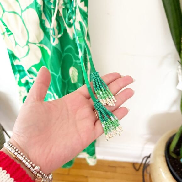 Farm Rio Tropical Groove Midi Dress Green Floral Print Sleeveless Size S Small - Picture 6 of 9